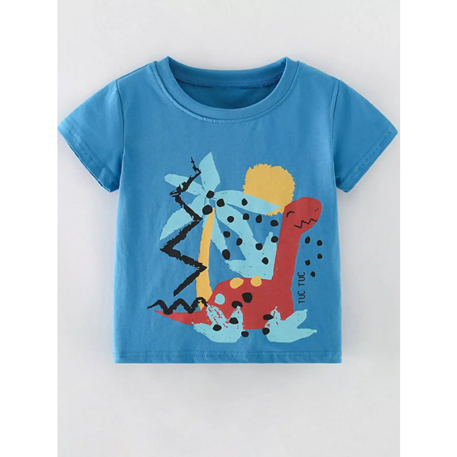 Children’s Dinosaur Short Sleeve T-Shirt Cerulean / 3Y Apparel and Accessories