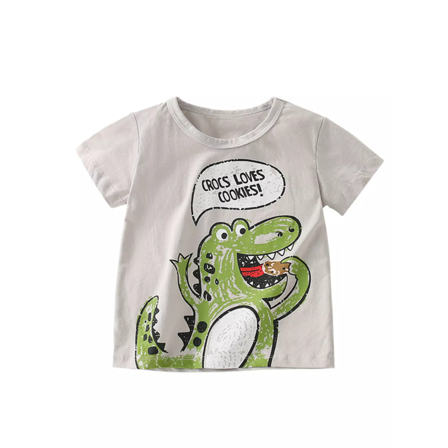 Children’s Dinosaur Short Sleeve T-Shirt Gray / 6Y Apparel and Accessories