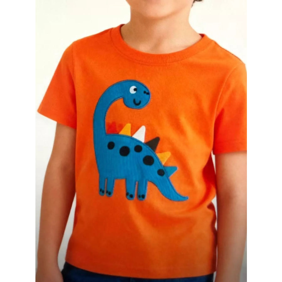Children’s Dinosaur Short Sleeve T-Shirt Orange / 2T Apparel and Accessories