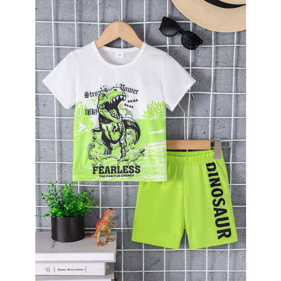 Children’s Dinosaur Short Sleeve T-shirt & Shorts Set Green / 4Y Apparel and Accessories