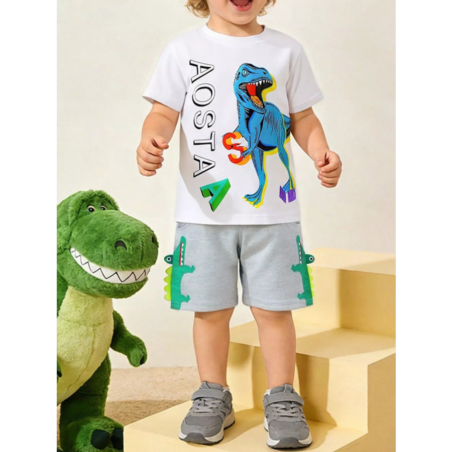 Children’s Dinosaur Short Sleeve T-Shirt & Shorts Set White / 2Y Apparel and Accessories