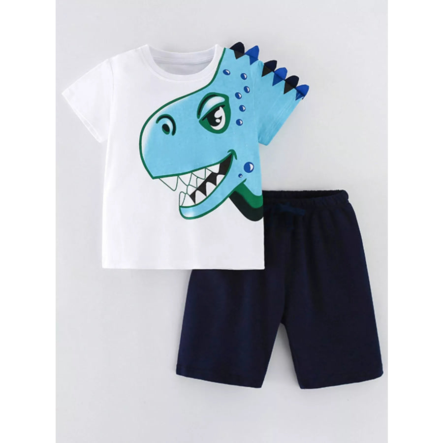Children’s Dinosaur Short Sleeve T-Shirt & Shorts Set White / 4Y Apparel and Accessories