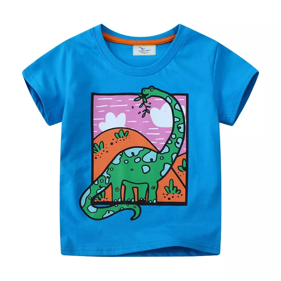 Children’s Dinosaur Short Sleeve T-Shirt Sky Blue / 3T Apparel and Accessories