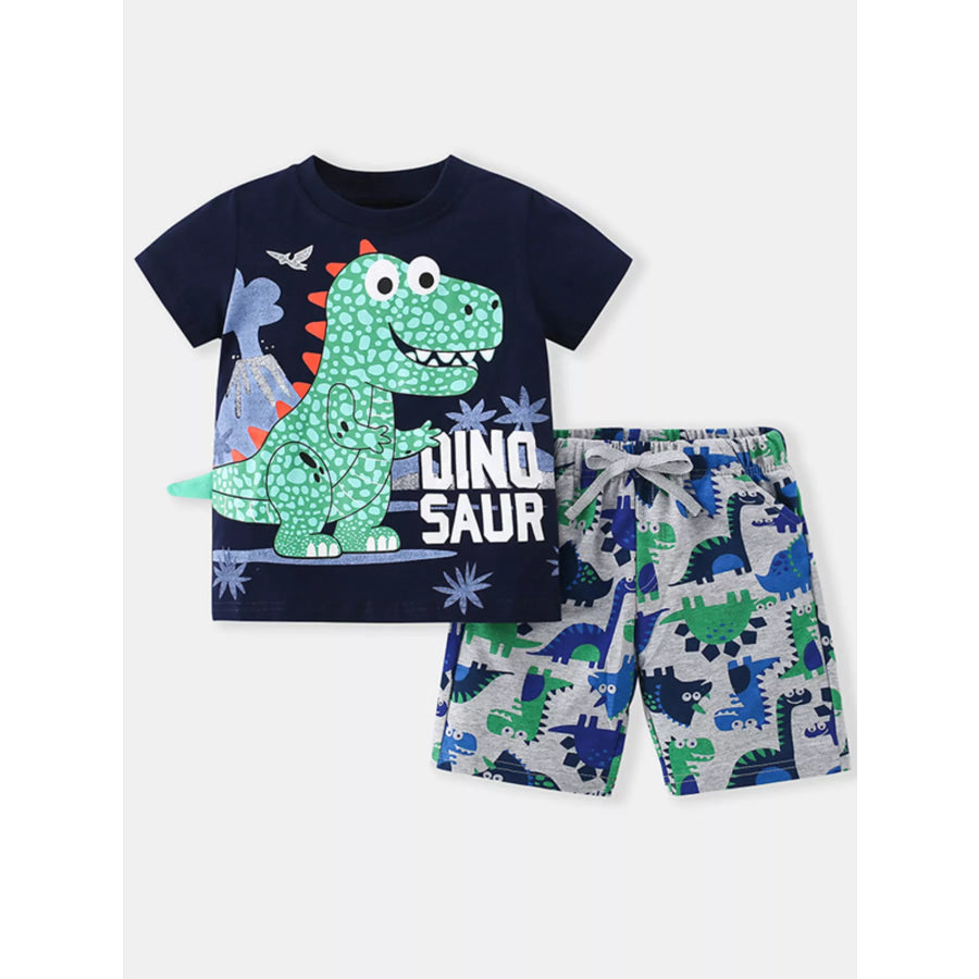 Children’s Dinosaur Short Sleeve Tee and Shorts Set Black / 3Y Apparel and Accessories