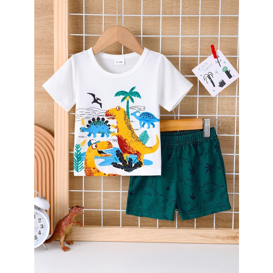 Children’s Dinosaur Short Sleeve Tee and Shorts Set Gray/white / 9-12M Apparel Accessories