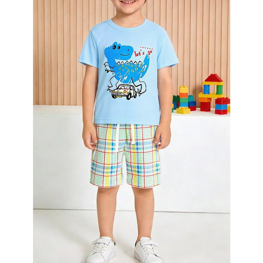 Children’s Dinosaur Short Sleeve Tee and Shorts Set Pastel Blue / 2Y Apparel and Accessories