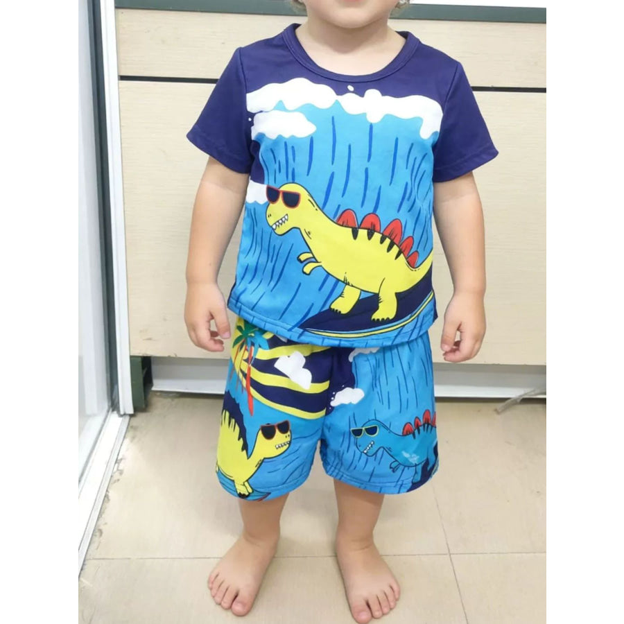 Children’s Dinosaur Short Sleeve Tee and Shorts Set Sky Blue / 1Y Apparel and Accessories