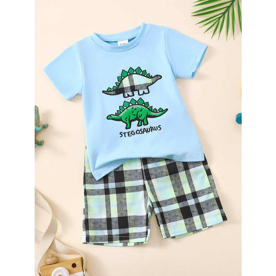 Children’s Dinosaur Short Sleeve Tee & Plaid Shorts Set Apparel and Accessories