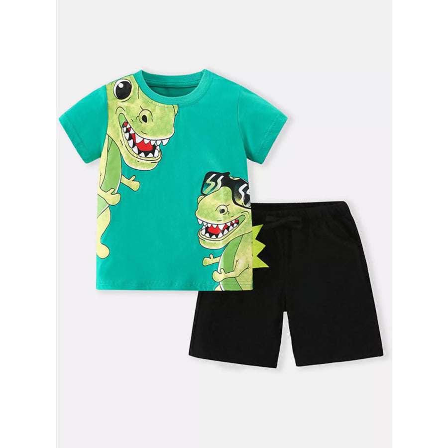 Children’s Dinosaur Short Sleeve Tee & Shorts Set Dark Green / 3Y Apparel and Accessories