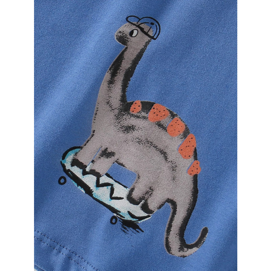 Children’s Dinosaur Skateboard Print Crew Neck Short Sleeve T-Shirt Apparel and Accessories