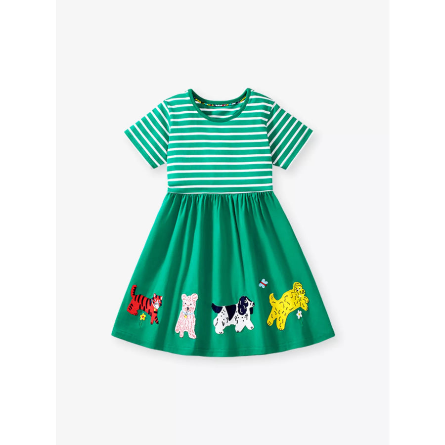 Children’s Dinosaur Striped Casual Dress Apparel and Accessories