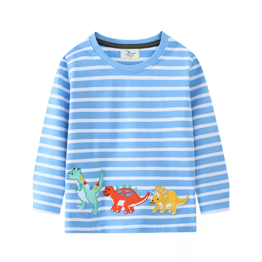 Children’s Dinosaur Striped Long Sleeve T-Shirt Sky Blue / 2T Apparel and Accessories