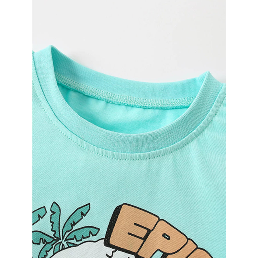 Children’s Dinosaur Surfing Adventure Graphic T-Shirt and Shorts Set Apparel and Accessories