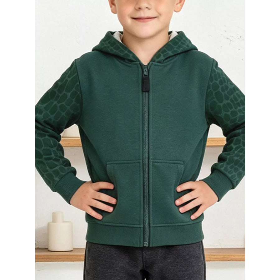 Children’s Dinosaur Texture Pattern Zip-Up Hoodie Dark Green / 2Y Apparel and Accessories