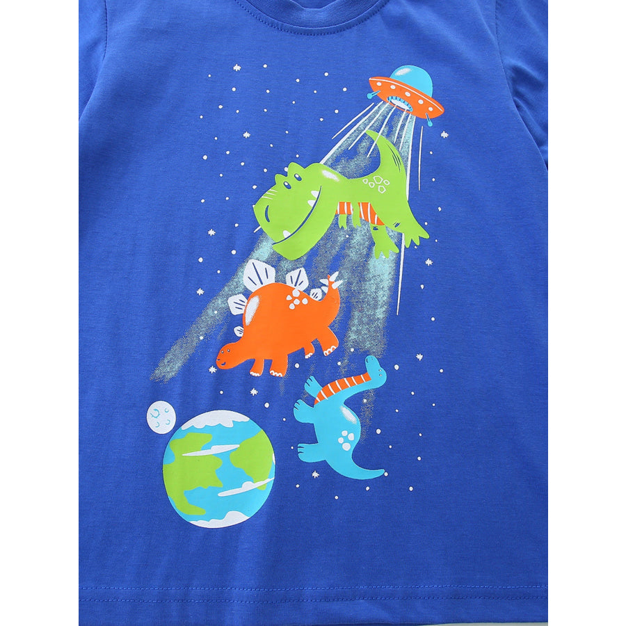 Children’s Dinosaur & UFO Graphic Crew Neck Short Sleeve T-Shirt Apparel and Accessories