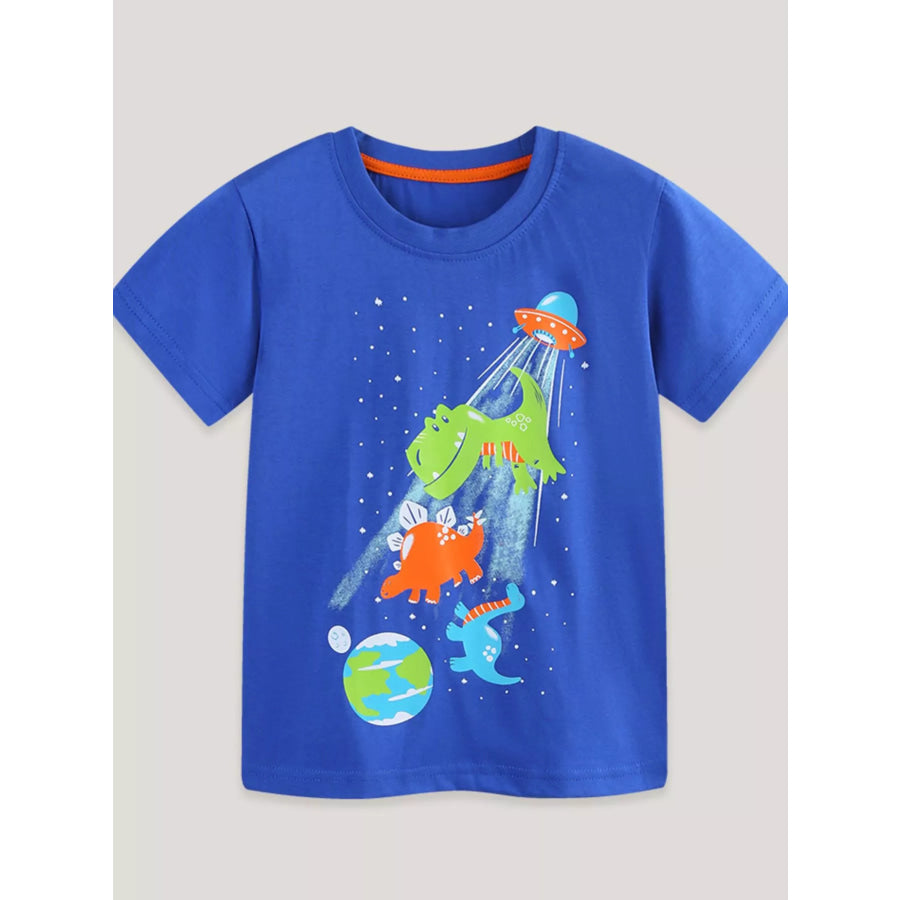 Children’s Dinosaur & UFO Graphic Crew Neck Short Sleeve T-Shirt Apparel and Accessories