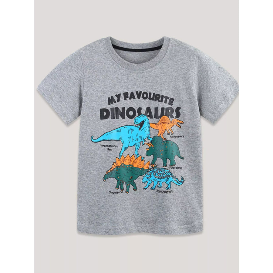 Children’s Dinosaurs Graphic Short Sleeve T-Shirt Gray / 2Y Apparel and Accessories