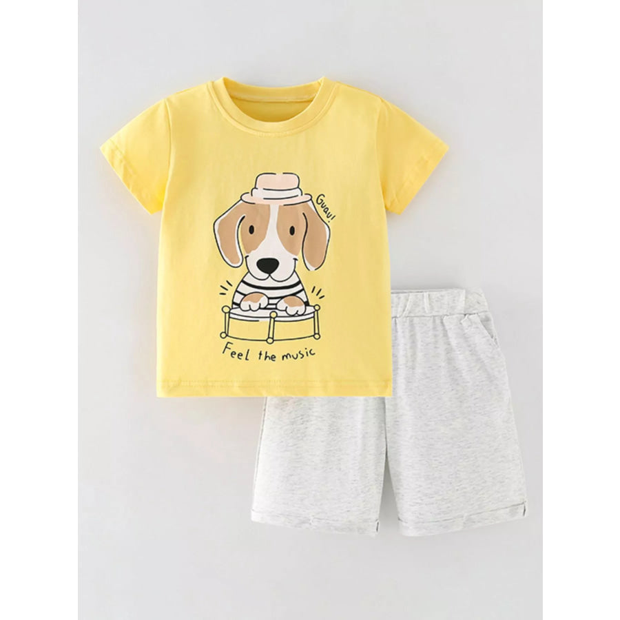 Children’s Dog Graphic T-Shirt and Shorts Set Yellow / 3Y Apparel and Accessories