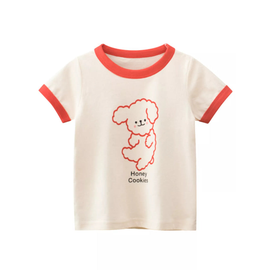 Children’s Dog Graphic T-Shirt with Contrast Trim Red / 3T Apparel and Accessories