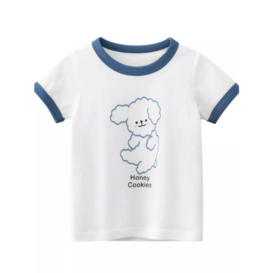 Children’s Dog Graphic T-Shirt with Contrast Trim White / 3T Apparel and Accessories