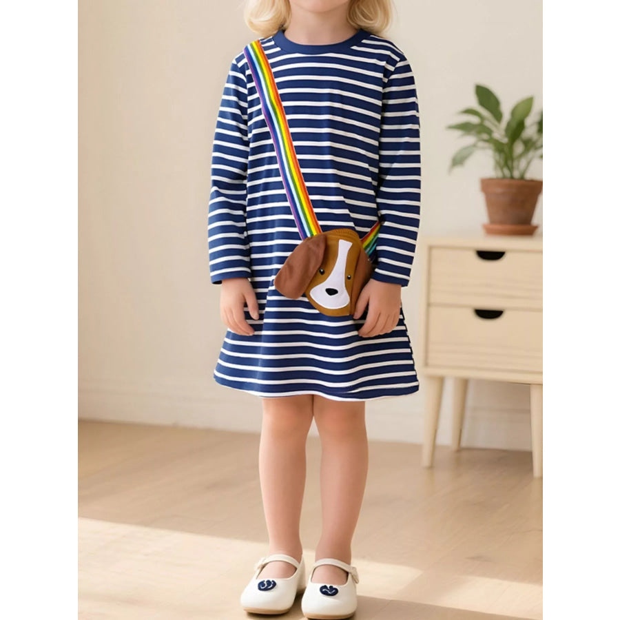 Children’s Dog Striped Long Sleeve Dress Navy / 2Y Apparel and Accessories