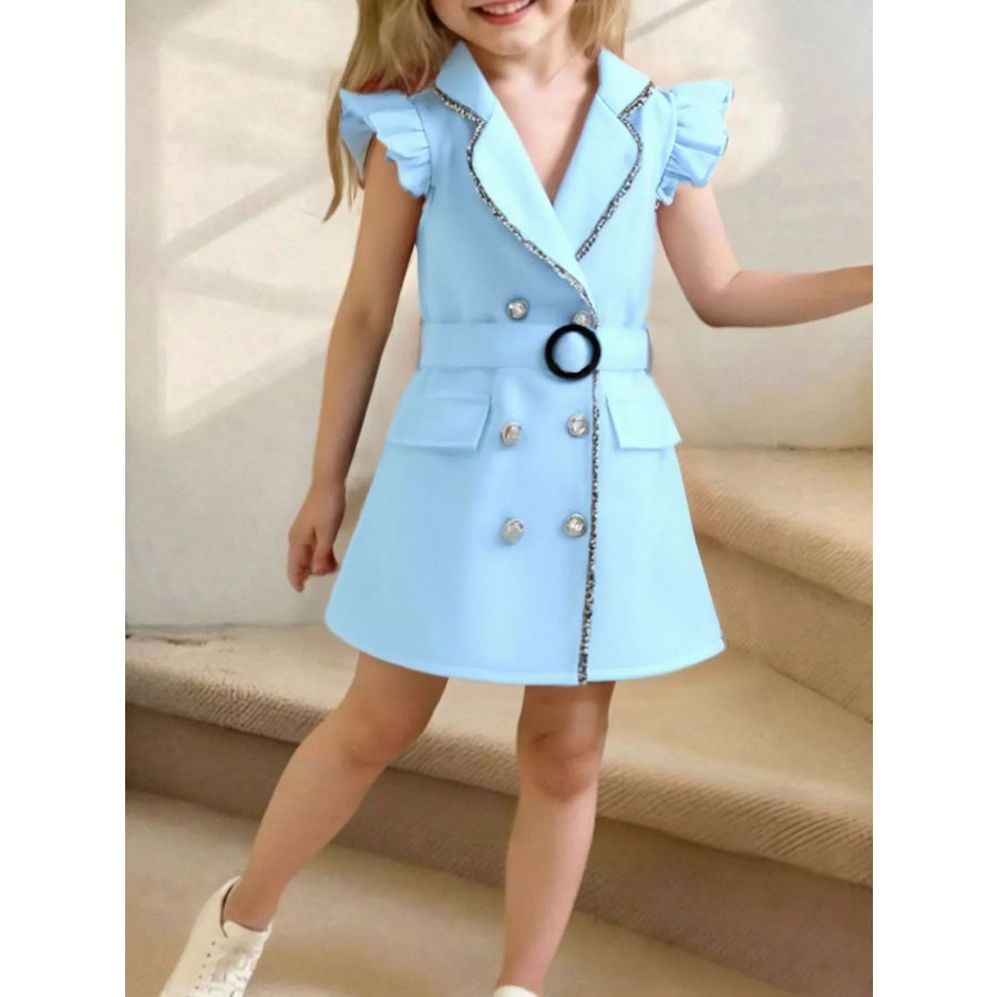 Children’s Double Breasted Belt Dress Sky Blue / 2-3 Apparel and Accessories
