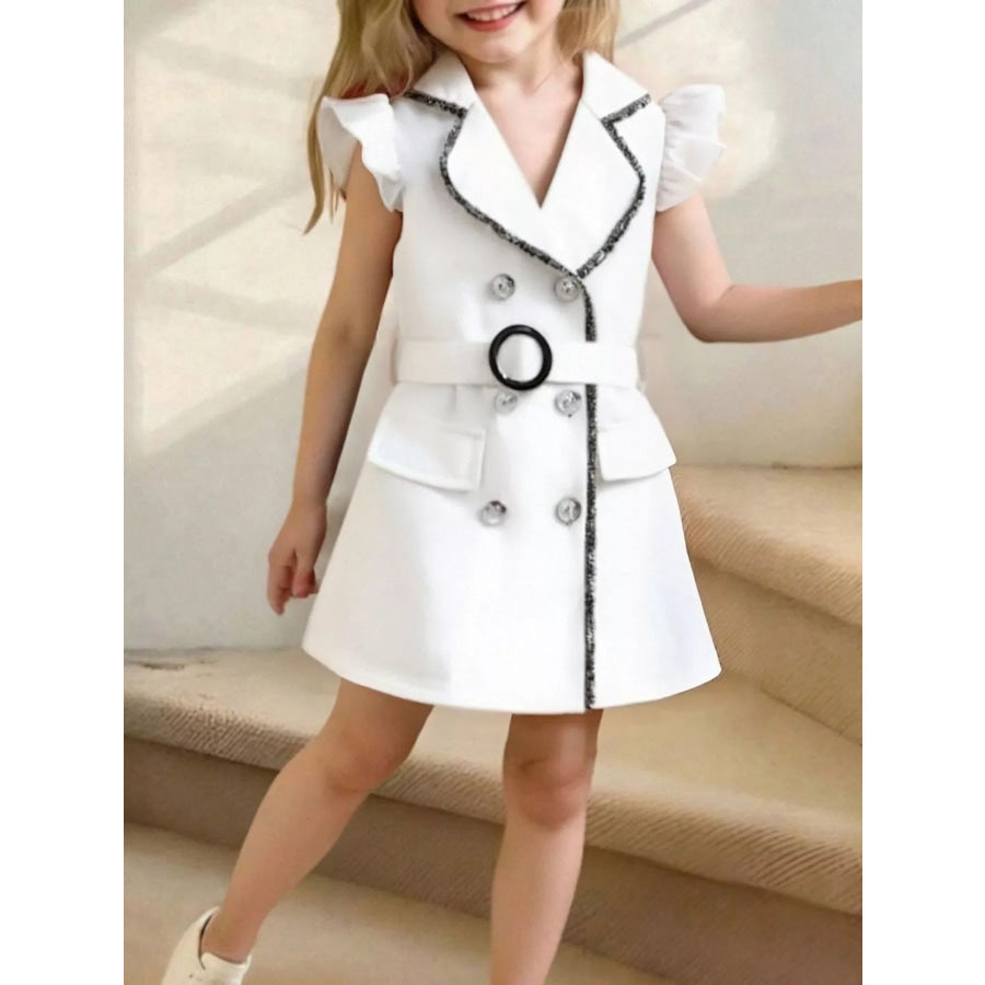 Children’s Double Breasted Belt Dress White / 2-3 Apparel and Accessories