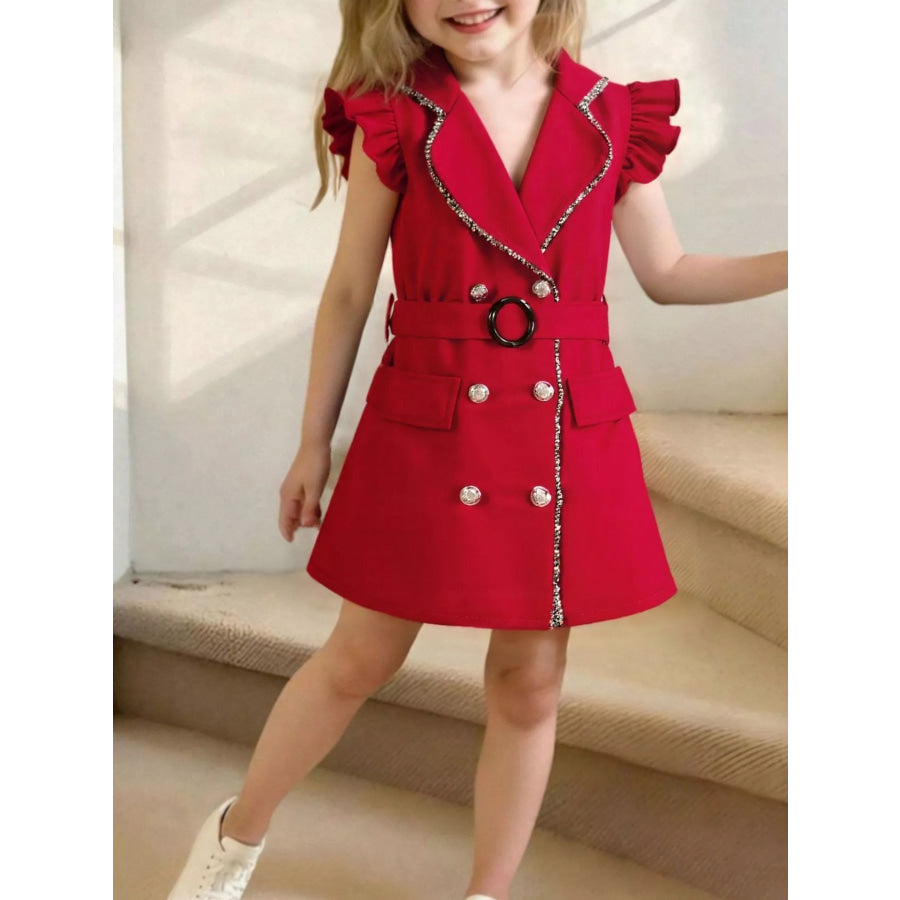Children’s Double Breasted Belt Dress Wine Red / 2-3 Apparel and Accessories