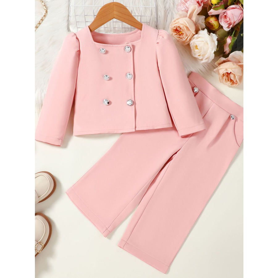 Children’s Double-Breasted Blazer & Wide Leg Pants Set Pink / 18-24M Apparel and Accessories