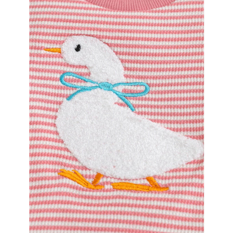 Children’s Duck Embroidered Ruffle Sleeve Striped Top and Shorts Set Apparel and Accessories
