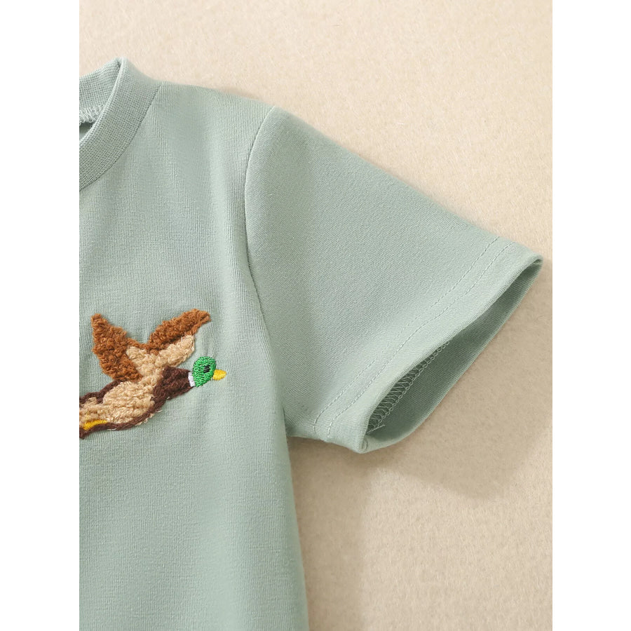 Children’s Duck Embroidered T-shirt and Gingham Shorts Set Apparel and Accessories