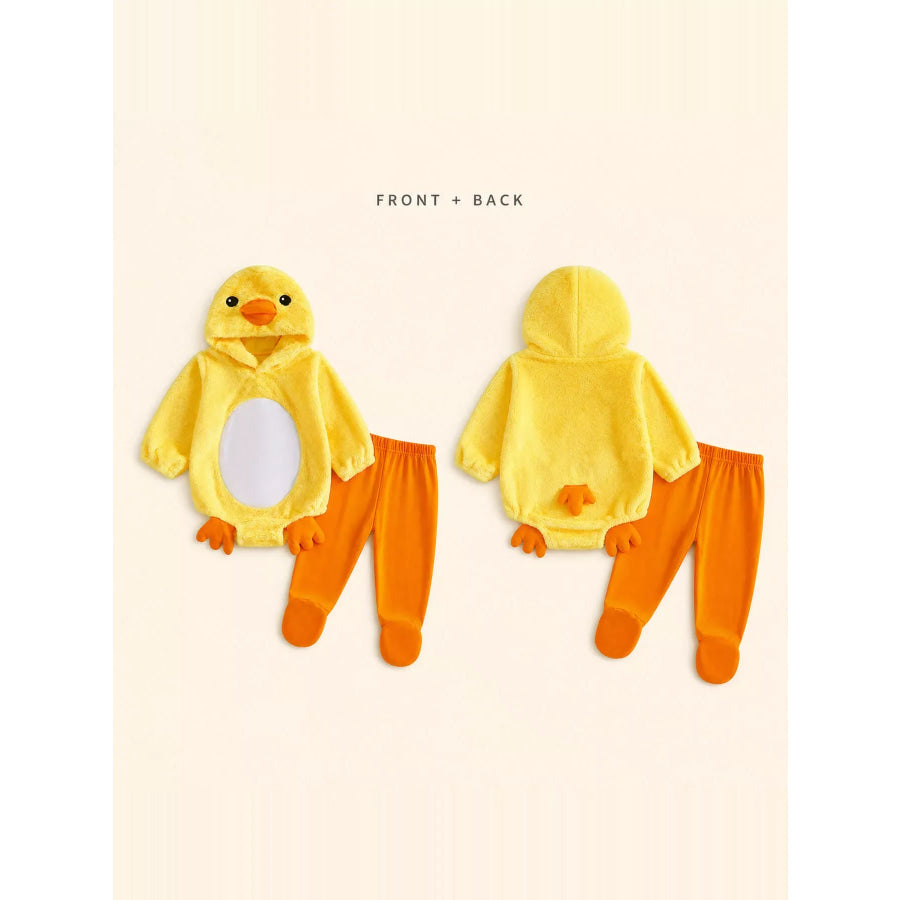 Children’s Duck Hooded Bodysuit and Pants Two-Piece Set Yellow / 0-3M Apparel and Accessories