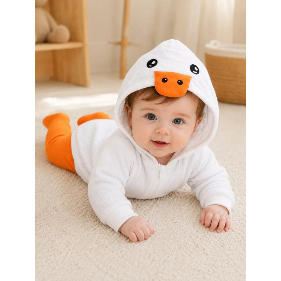 Children’s Duck Hooded Jumpsuit White / 0-3M Apparel and Accessories