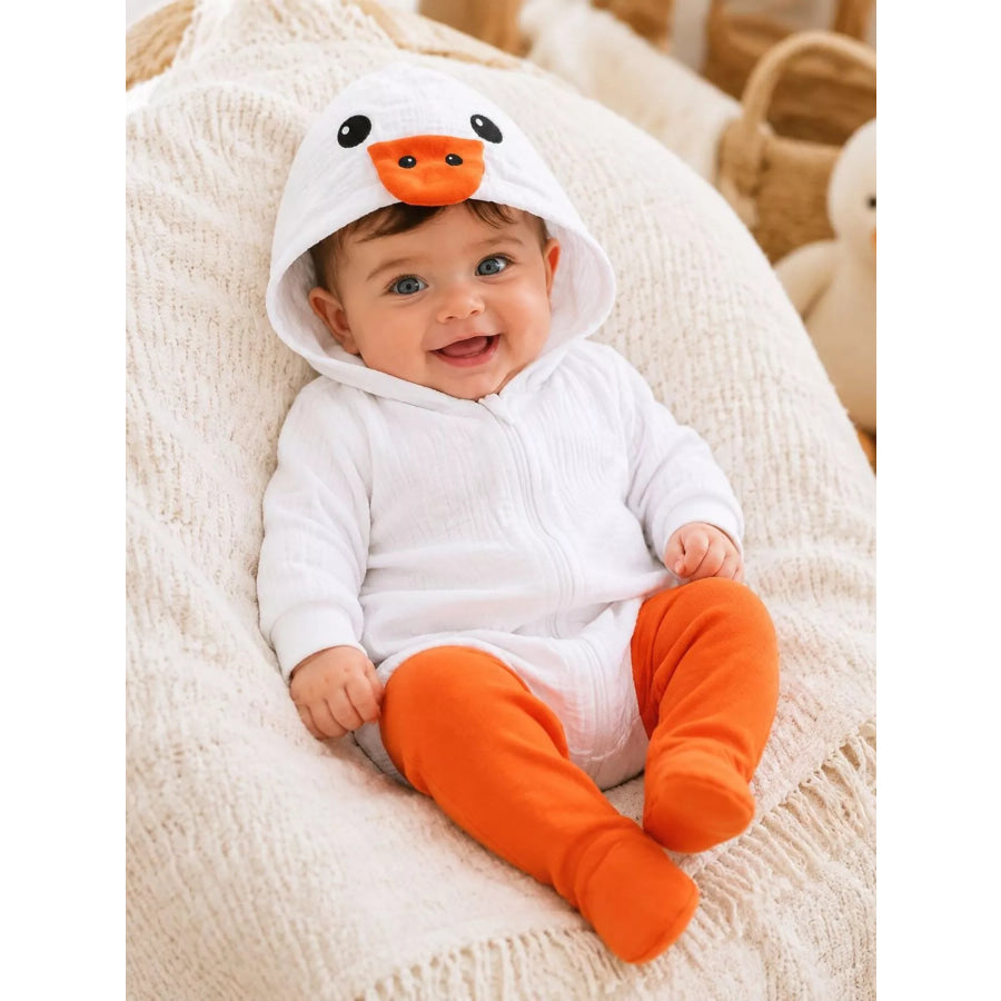 Children’s Duck Hooded Jumpsuit White / 0-3M Apparel and Accessories
