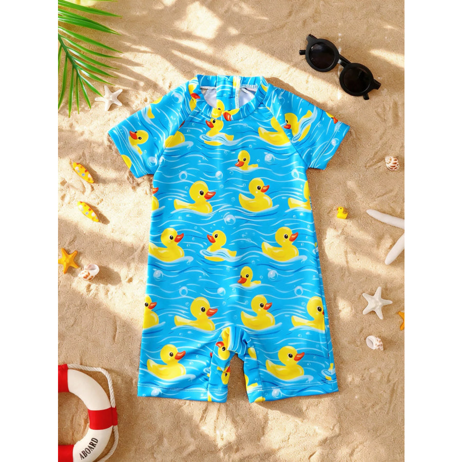 Children’s Duck Print Short Sleeve Swimsuit Blue / 6-9M Apparel and Accessories