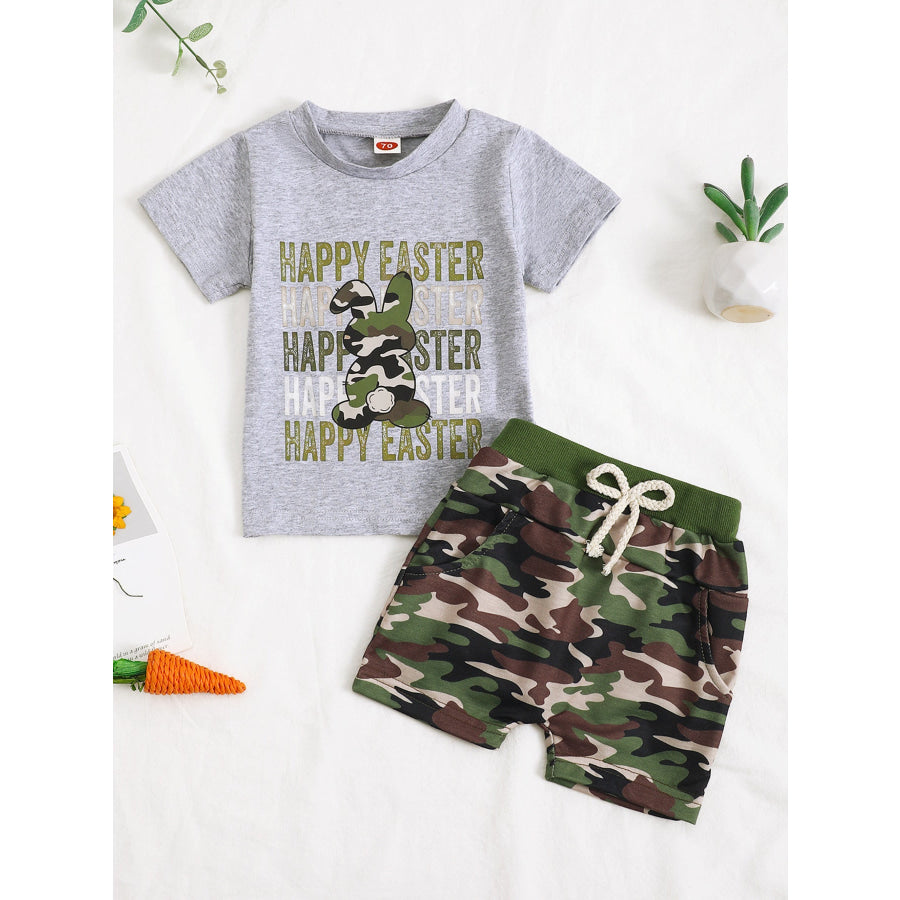 Children’s Easter Bunny Camo Print T-Shirt & Shorts Set Apparel and Accessories