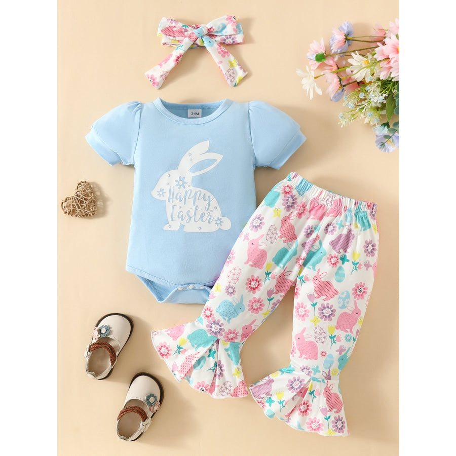 Children’s Easter Bunny Graphic and Pants Set with Headband Sky Blue / 0-3M Apparel and Accessories