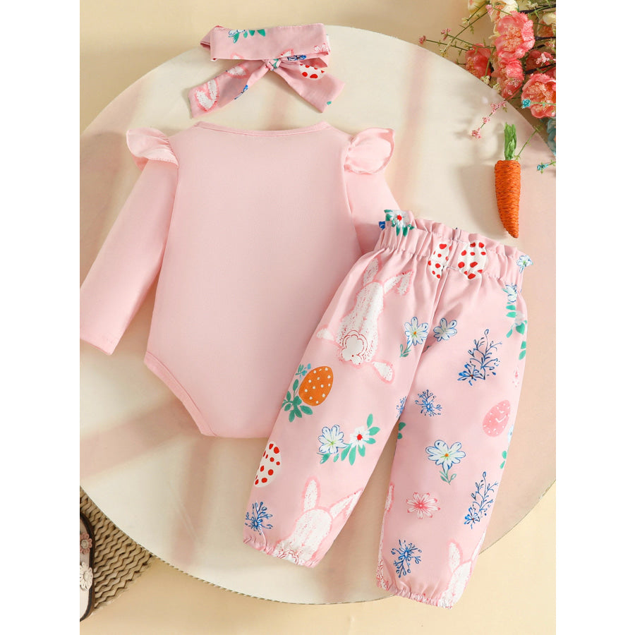 Children’s Easter Bunny Long Sleeve Bodysuit and Pants Set with Headband Apparel and Accessories