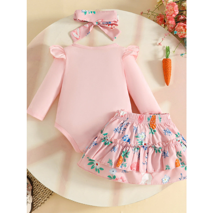 Children’s Easter Bunny Long Sleeve Bodysuit and Pants Set with Headband Apparel and Accessories