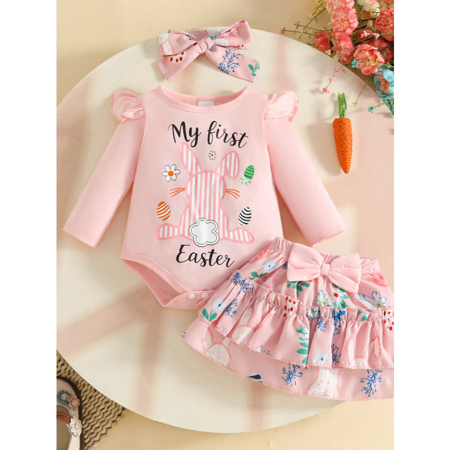 Children’s Easter Bunny Long Sleeve Bodysuit and Pants Set with Headband Pink / 0-3M Apparel and Accessories