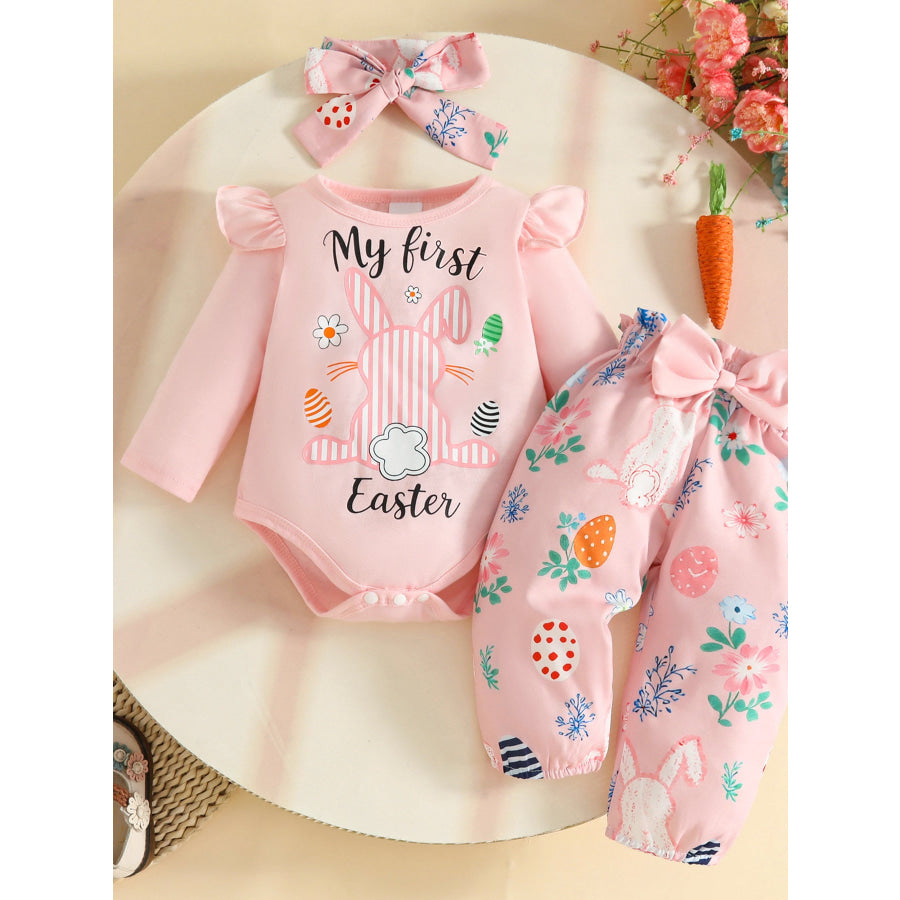 Children’s Easter Bunny Long Sleeve Bodysuit and Pants Set with Headband Pink / 0-3M Apparel and Accessories