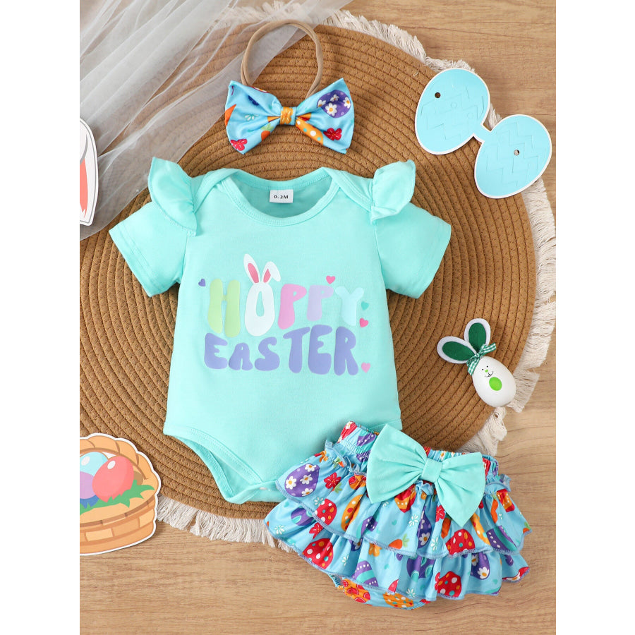 Children’s Easter Graphic Bodysuit and Skirt Set with Headband Lake Blue / 0-3M Apparel and Accessories