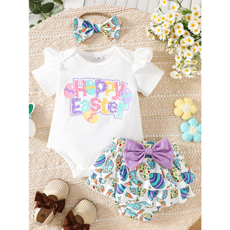 Children’s Easter Graphic Bodysuit and Skirt Set with Headband White / 0-3M Apparel and Accessories