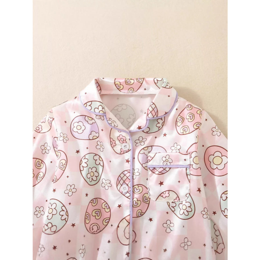 Children’s Egg Print Pajama Set with Bow Accents Apparel and Accessories