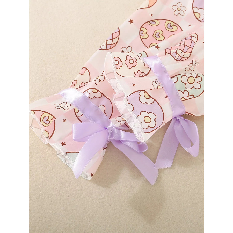 Children’s Egg Print Pajama Set with Bow Accents Apparel and Accessories