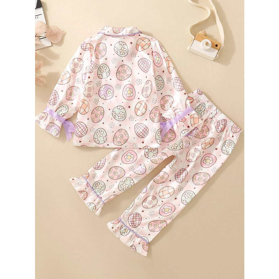 Children’s Egg Print Pajama Set with Bow Accents Apparel and Accessories