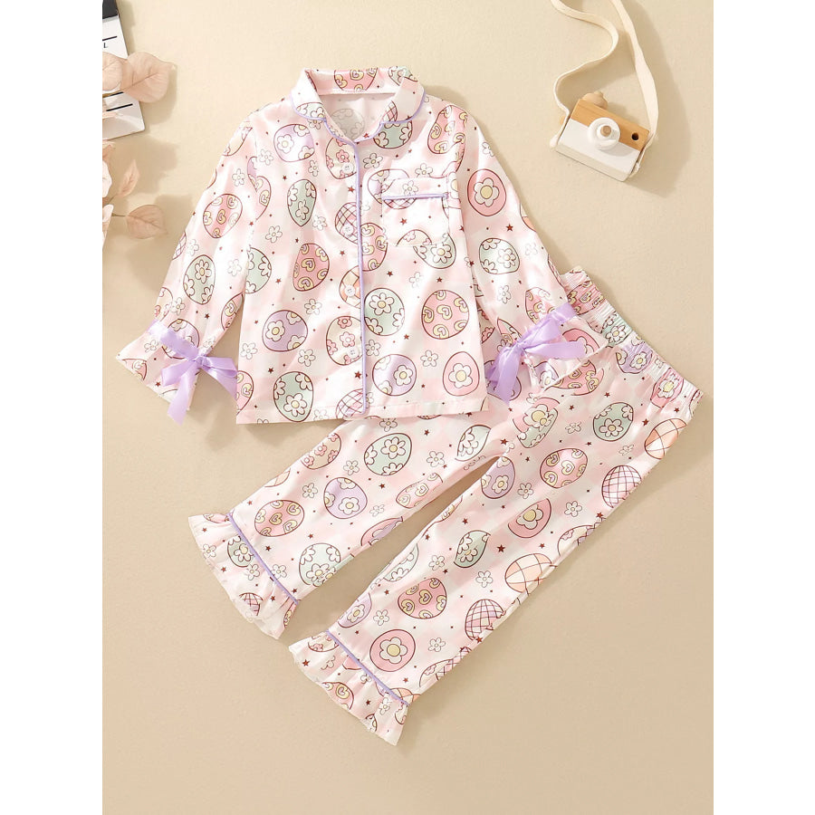 Children’s Egg Print Pajama Set with Bow Accents Pink / 1-2Y Apparel and Accessories