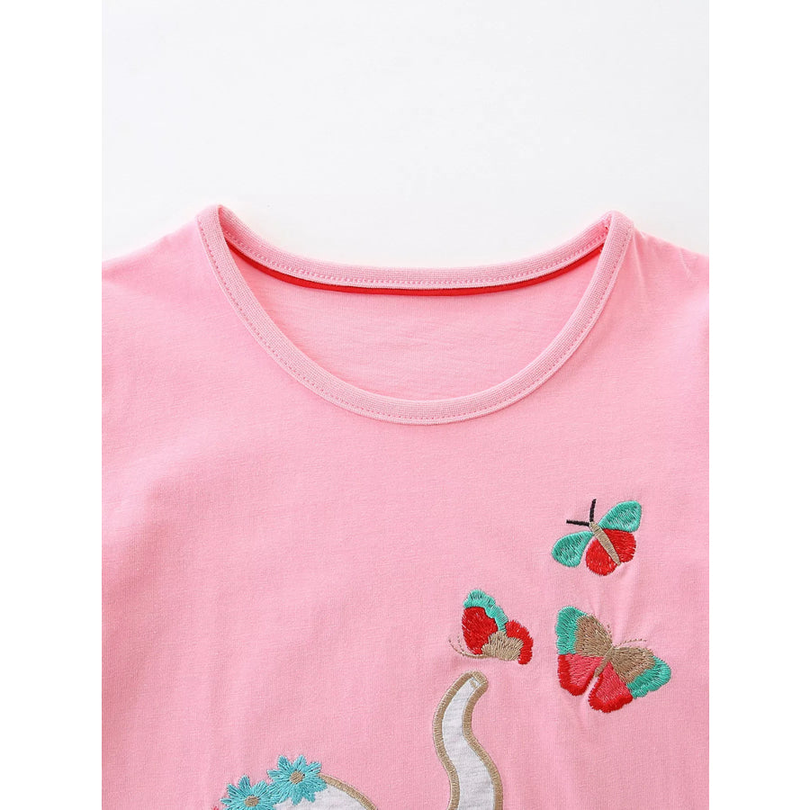 Children’s Elephant & Butterfly Embroidered T-shirt and Shorts Set Apparel and Accessories