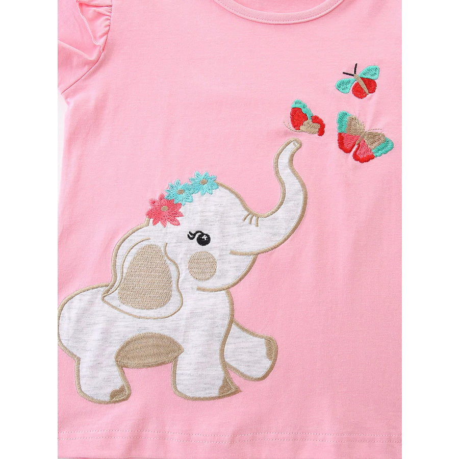 Children’s Elephant & Butterfly Embroidered T-shirt and Shorts Set Apparel and Accessories