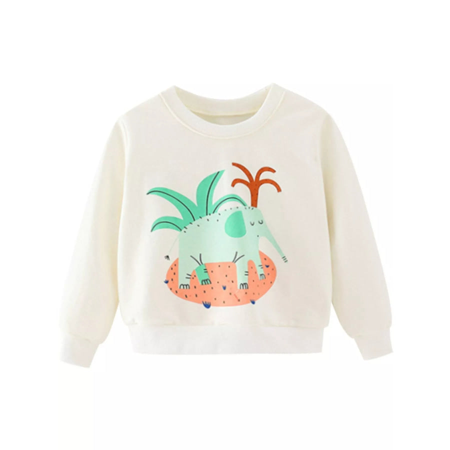 Children’s Elephant Crew Neck Sweatshirt Cream / 3Y Apparel and Accessories